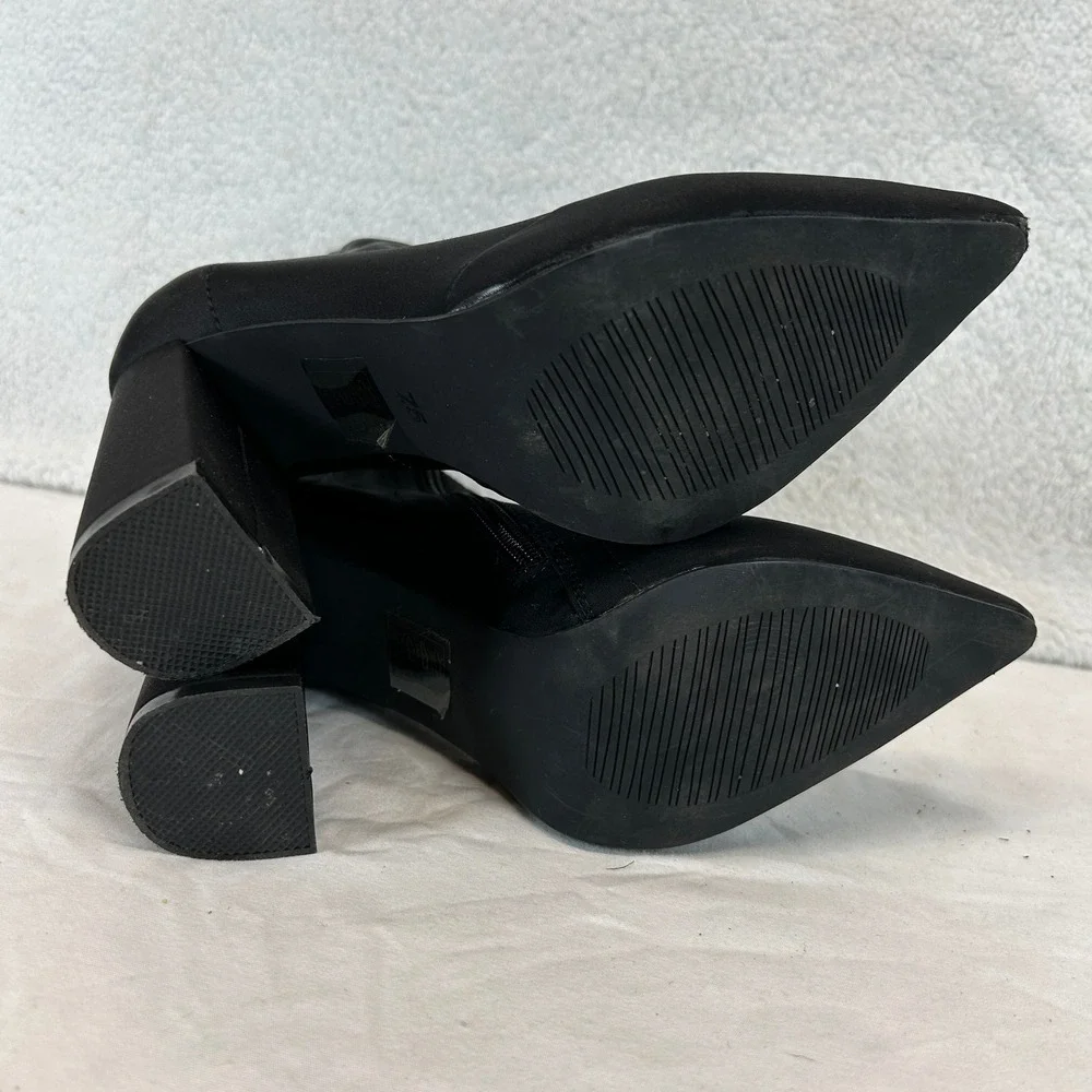 Azalea‎ Wang Black Pointed Toe Block Heel Sock Boots Stretchy Size 7.5
